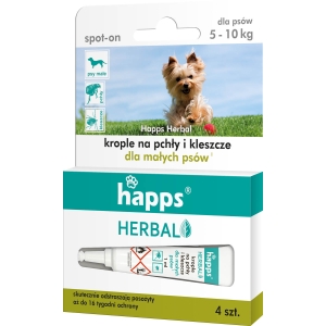 HAPPS Herbal - krople na pchły i kleszcze dla  małych psów (5-10kg) 4 szt