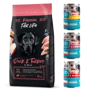 Fitmin For Life Duck and Rice kaczka z ryżem 12 kg + 3 puszki