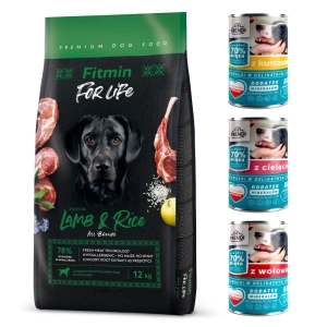 Fitmin For Life Lamb and Rice Jagnięcina i Ryż 12 kg + 3 puszki